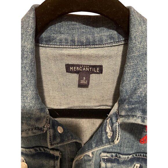 Women's Blue Denim Jacket With Red Rope Embroidery By J.Crew Mercantile - Size S - Picture 4 of 7